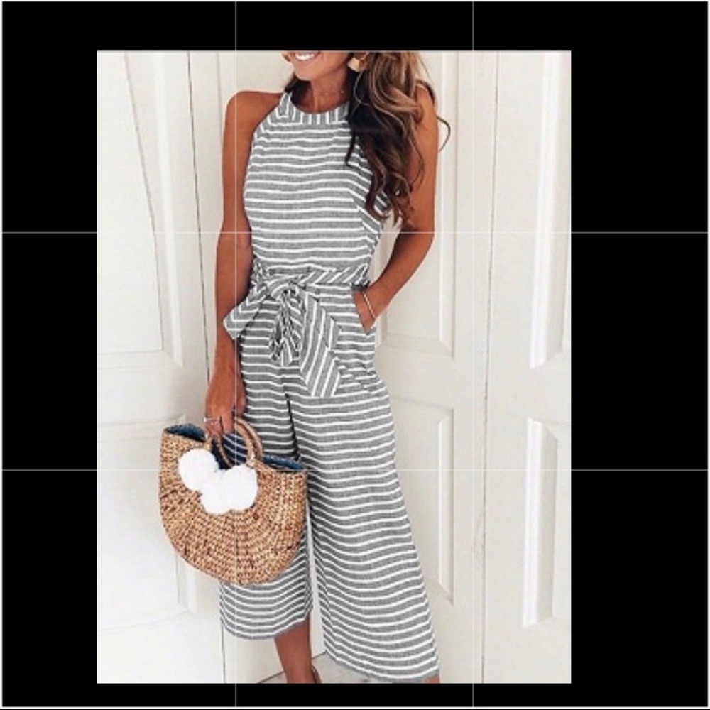 Striped Grey and white Choies romper